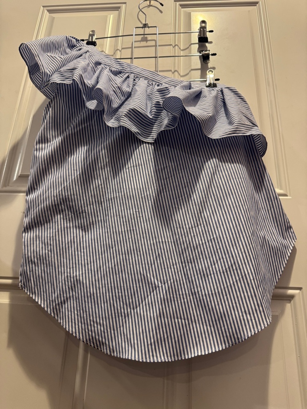 NWT Veronica Beard Cruz Sleeveless Top Blue Striped Off-Shoulder Ruffle $275.00 - Picture 11 of 11